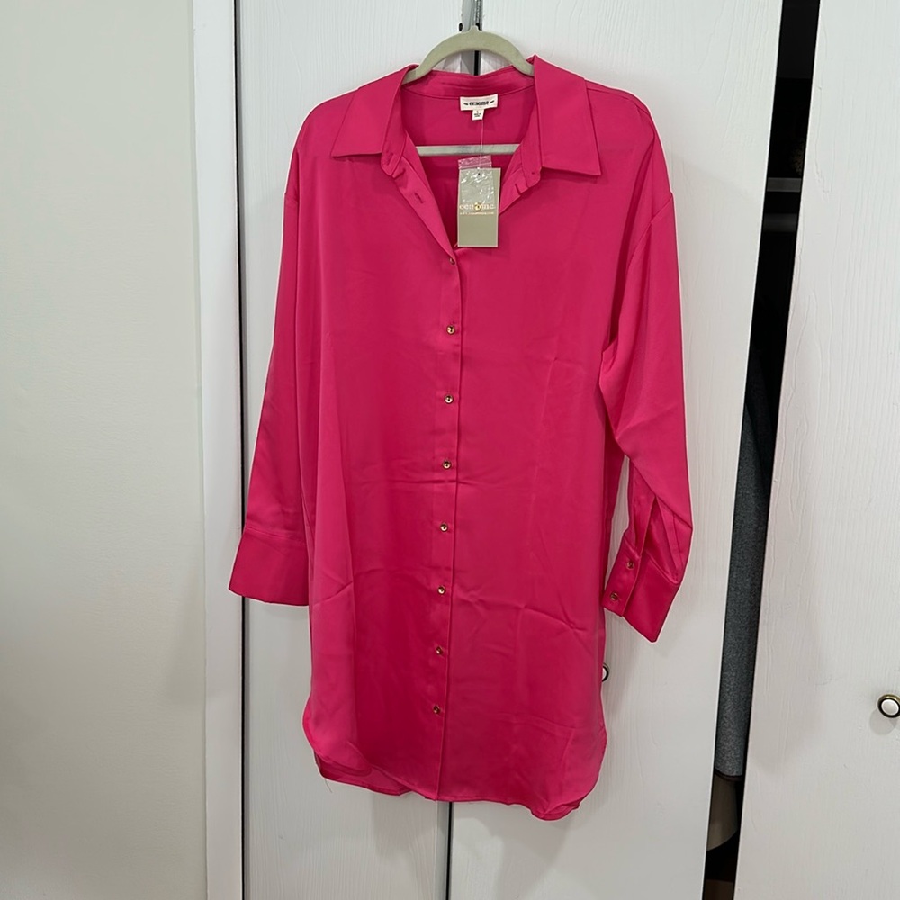 Hot pink shirt dress